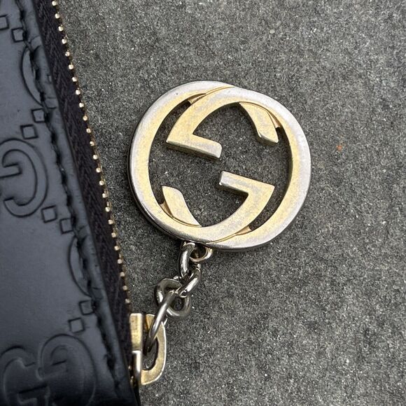 Gucci Black Monogram Leather Zip Wallet Interlocking GG Zipper Pull - Picture 4 of 14